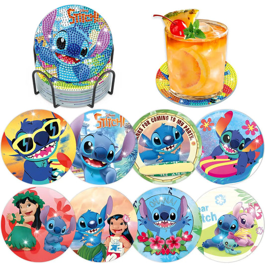 Kit de 8 dessous de verre diamant Lilo et Stitch - Vacances Tropicales