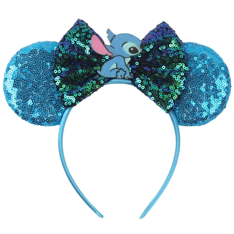 Serre-tête Stitch Nœud Bleu et Vert à Sequins
