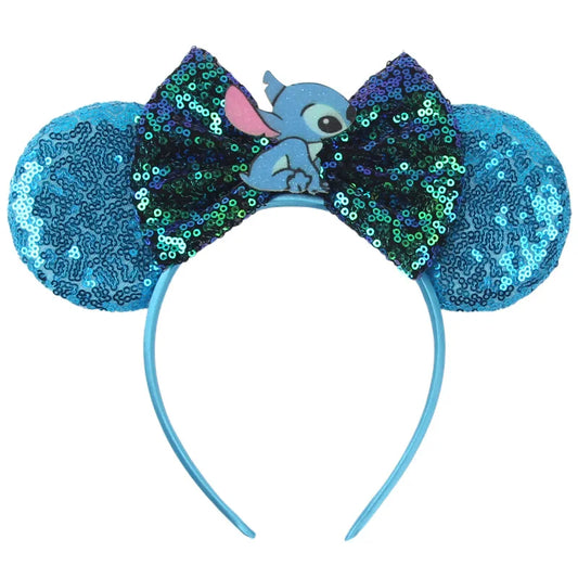 Serre-tête Stitch Nœud Bleu et Vert à Sequins