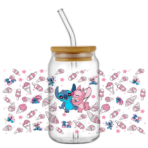 Autocollant pour verre Stitch et Angel - Baiser et Friandises Roses