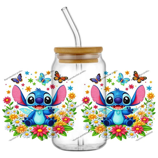 Autocollant pour verre Stitch - Lunettes et Fleurs