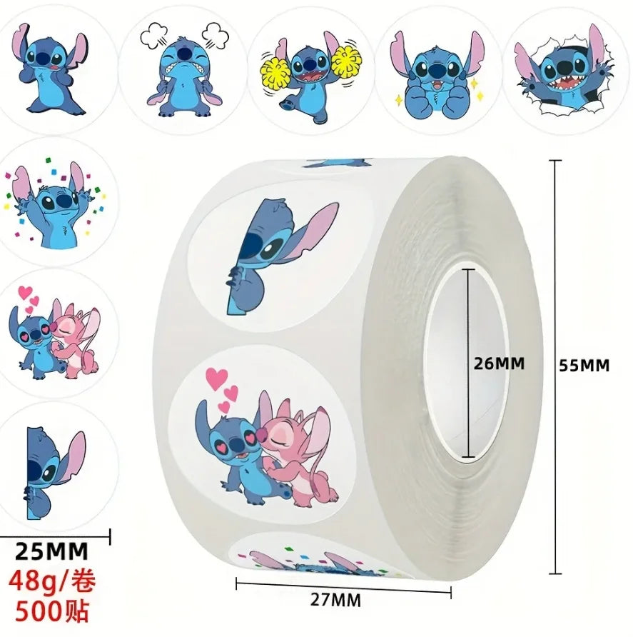 Rouleau de 500 autocollants Stitch - Motifs Ronds Colorés