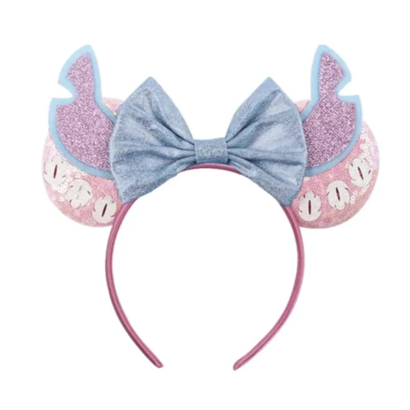 Serre-tête oreilles Stitch Roses avec Nœud Gris