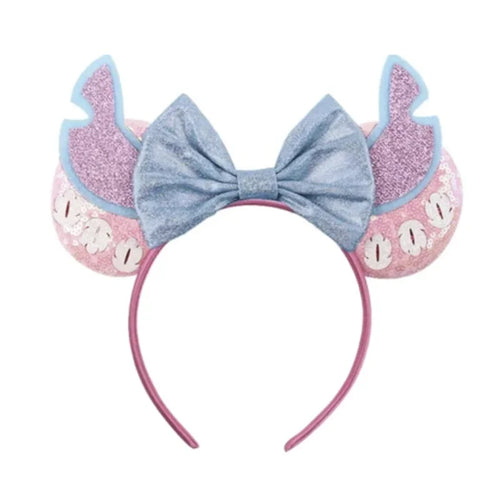 Serre-tête oreilles Stitch Roses avec Nœud Gris