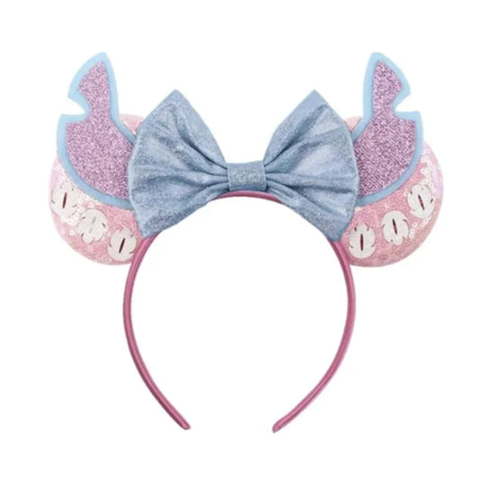 Serre-tête oreilles Stitch Roses avec Nœud Gris
