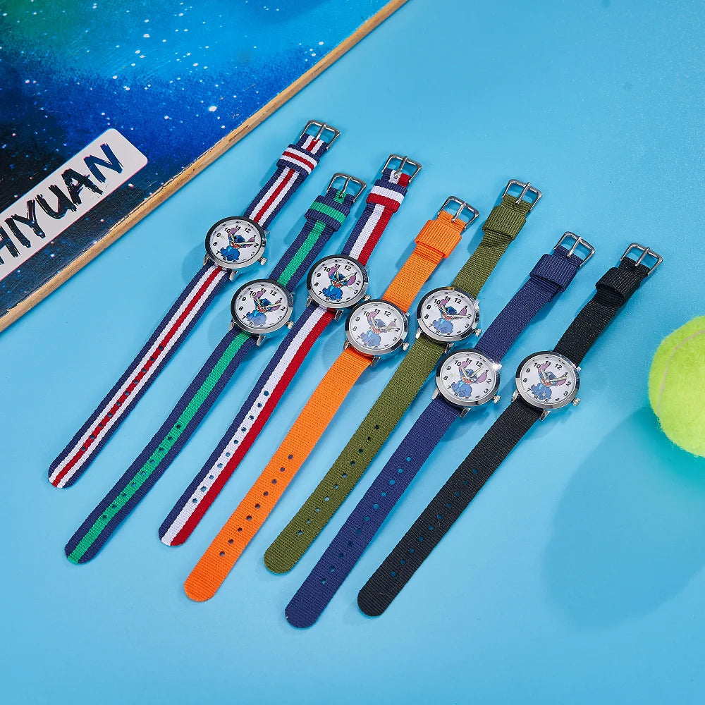 Montre Stitch - Bracelet Rayé Bleu Blanc Rouge