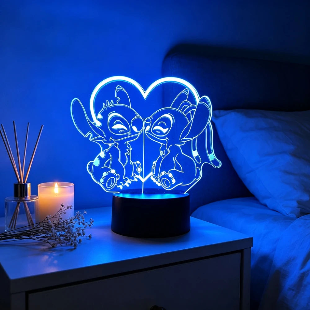 Lampe LED Stitch et Angel - Assis Dos à Dos