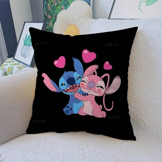 Housse de coussin Stitch et Angel - Câlin sur Fond Noir