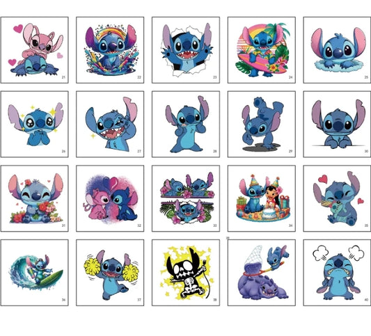 Lot de 20 tatouages temporaires Stitch - Portraits et Poses