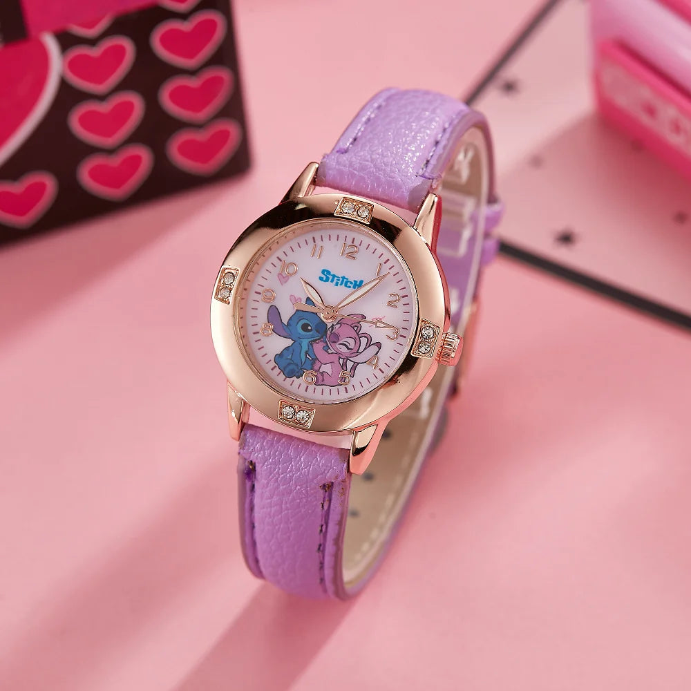 Montre Stitch et Angel - Dorée Rose à Bracelet Violet