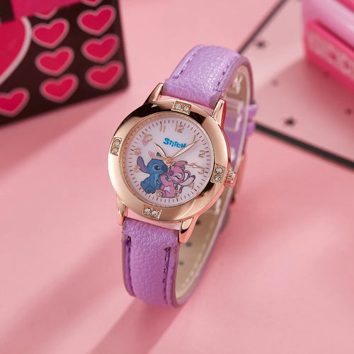 Montre Stitch et Angel - Dorée Rose à Bracelet Violet