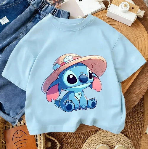 T-shirt Stitch Bleu Au Chapeau Fleuri