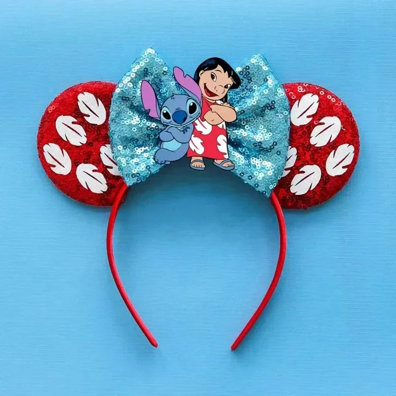Serre-tête Lilo et Stitch Nœud Bleu et Oreilles Rouges