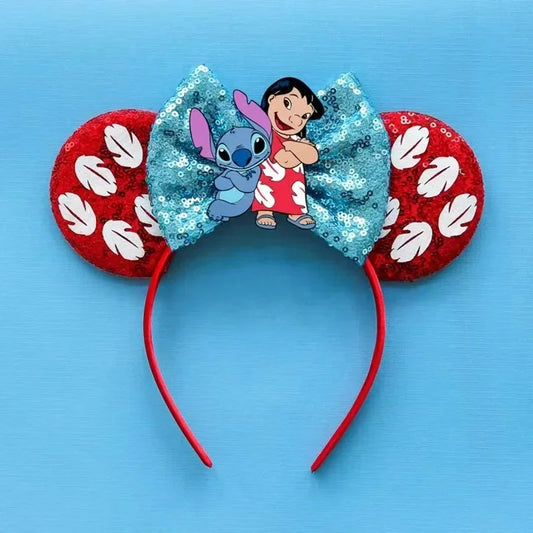 Serre-tête Lilo et Stitch Nœud Bleu et Oreilles Rouges