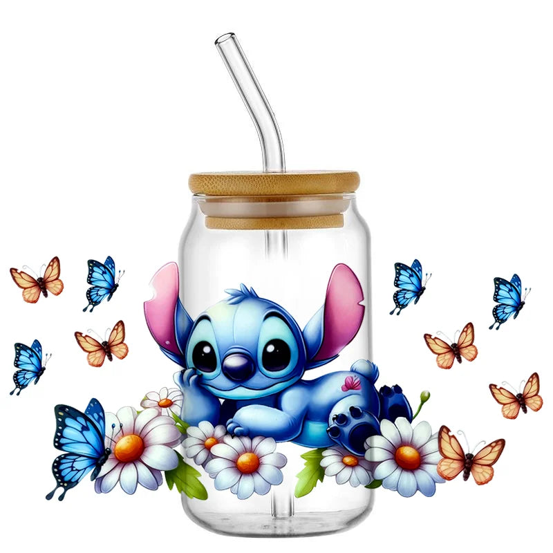 Autocollant pour verre Stitch - Marguerites et Papillons