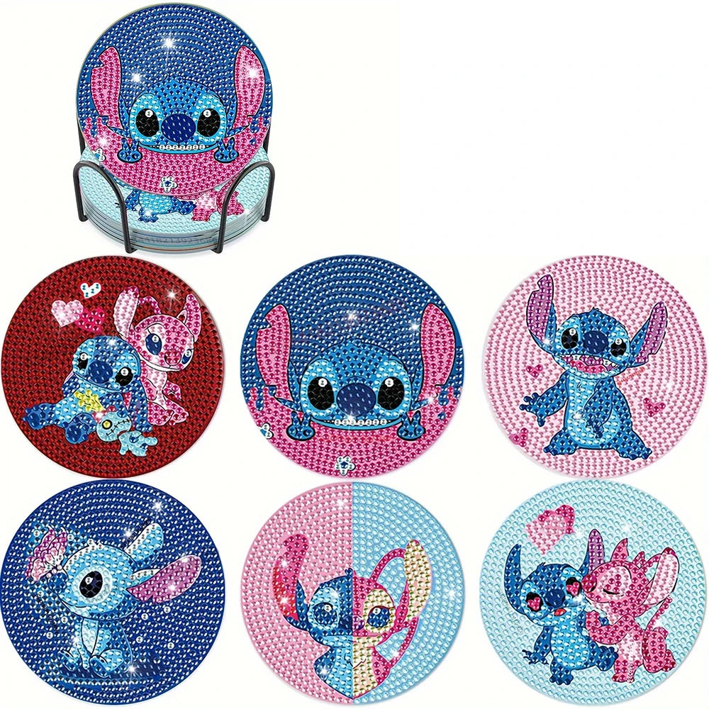 Kit de 6 dessous de verre diamant Stitch et Angel - Duo Bleu et Rose