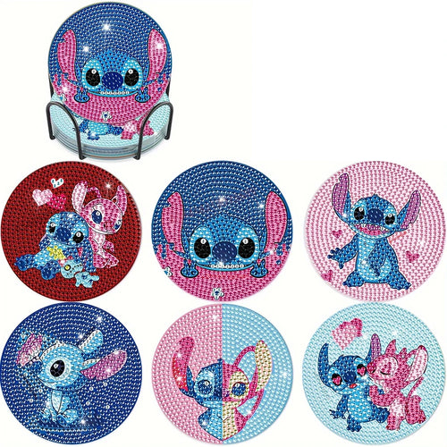 Kit de 6 dessous de verre diamant Stitch et Angel - Duo Bleu et Rose