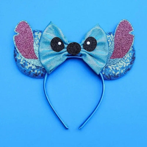 Serre-tête bleu à visage et oreilles Stitch
