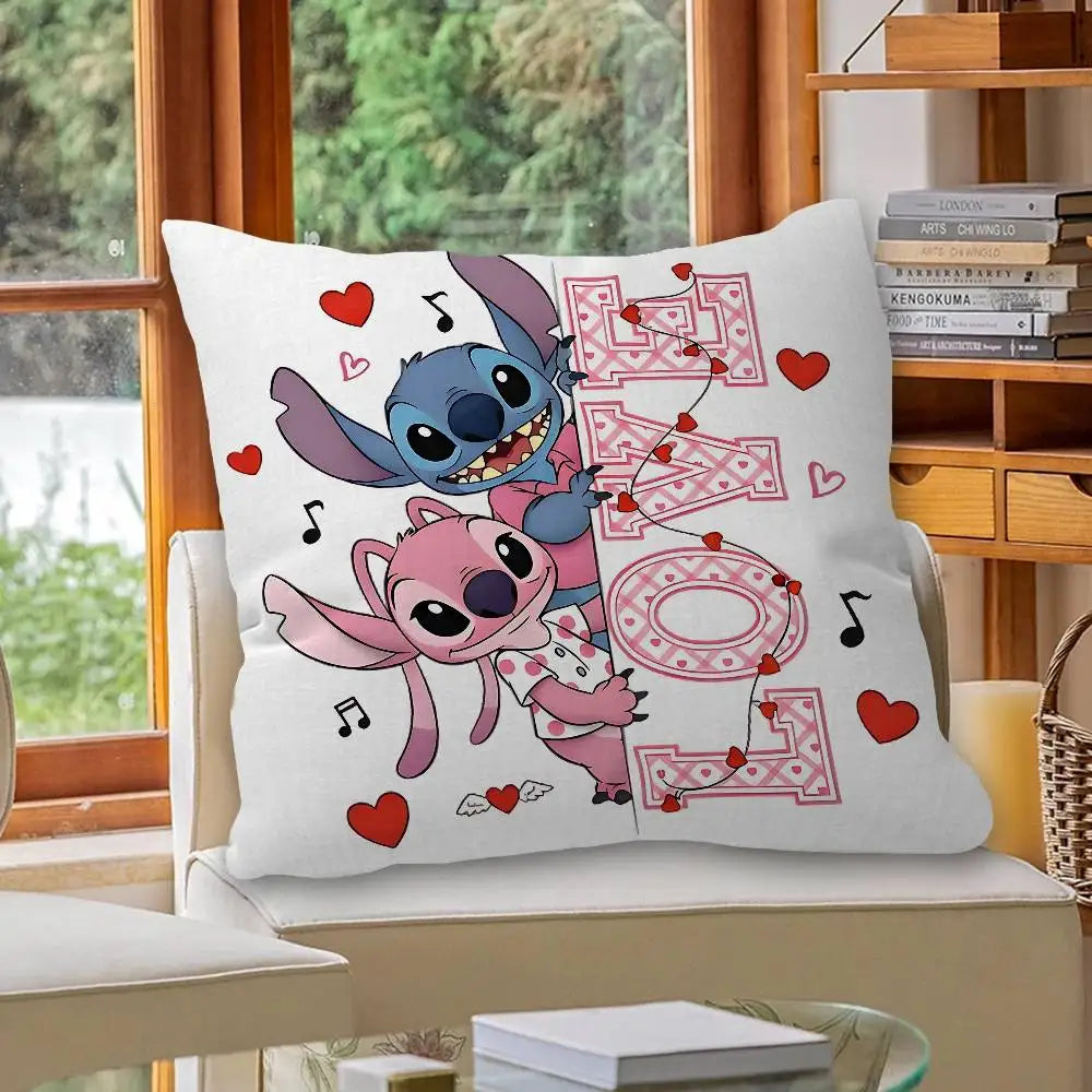 Housse de coussin Stitch et Angel - Love et Notes de Musique