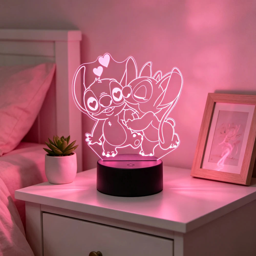 Lampe LED Stitch et Angel - Baiser et Cœurs