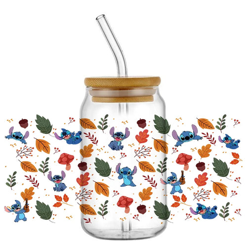 Autocollant pour verre Stitch - Feuilles et Champignons