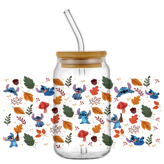 Autocollant pour verre Stitch - Feuilles et Champignons
