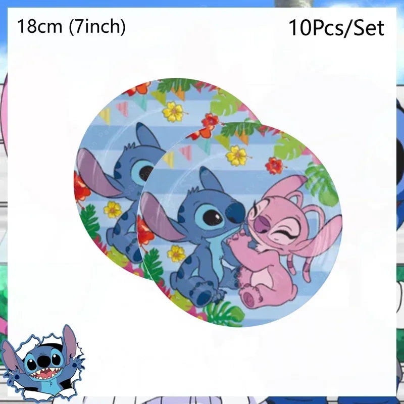 Lot de 10 assiettes Stitch et Angel - Fleurs 18 cm