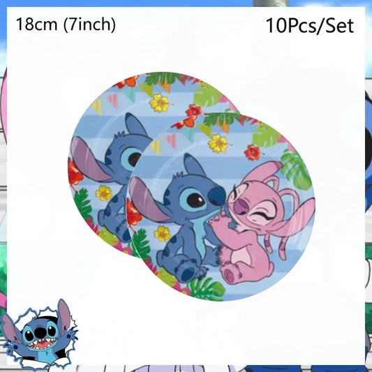 Lot de 10 assiettes Stitch et Angel - Fleurs 18 cm