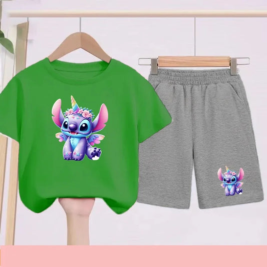 Ensemble Stitch - Licorne avec Haut Vert et Short Gris