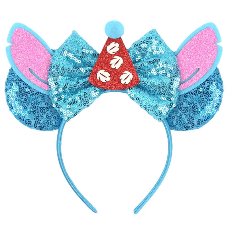 Serre-tête oreilles Stitch Nœud Bleu et Chapeau Rouge