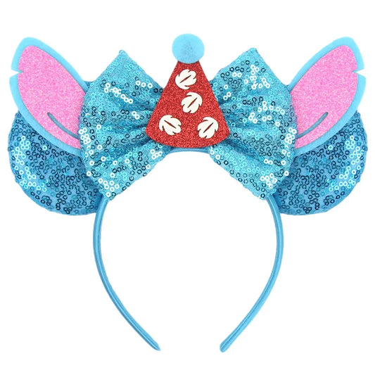 Serre-tête oreilles Stitch Nœud Bleu et Chapeau Rouge