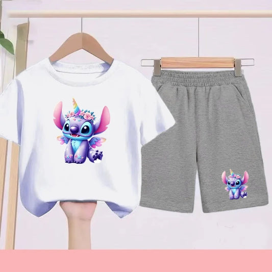 Ensemble Stitch - Licorne avec Haut Blanc et Short Gris