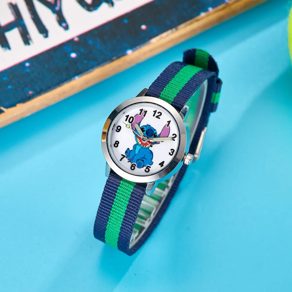 Montre Stitch - Bracelet Rayé Bleu et Vert
