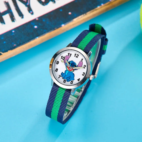 Montre Stitch - Bracelet Rayé Bleu et Vert