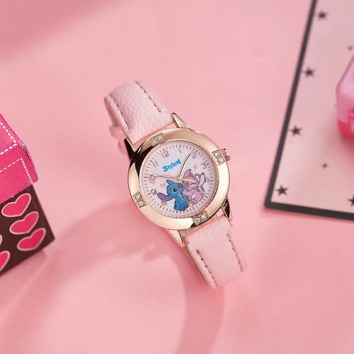 Montre Stitch et Angel - Dorée Rose à Bracelet Rose