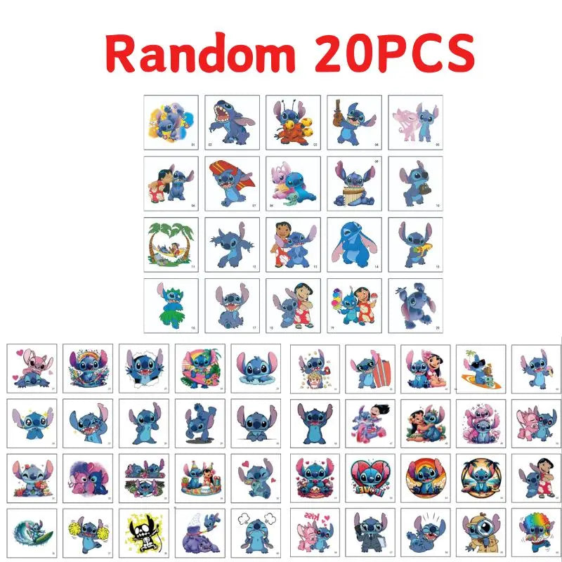 Lot de 20 tatouages temporaires Stitch - Assortiment Aléatoire