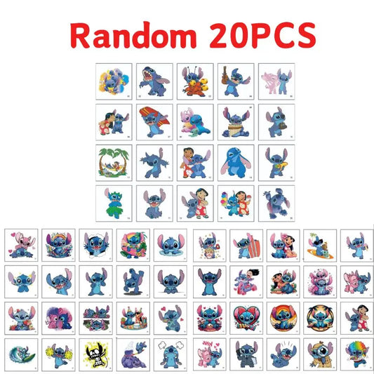 Lot de 20 tatouages temporaires Stitch - Assortiment Aléatoire