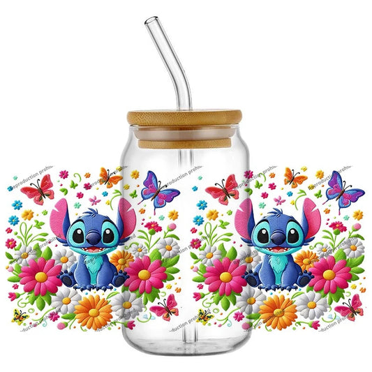 Autocollant pour verre Stitch - Grandes Fleurs Roses