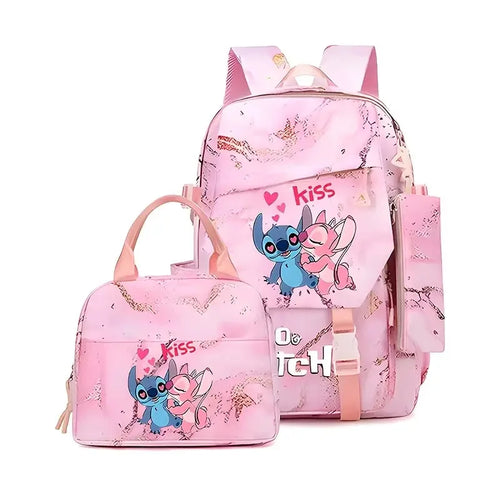 Ensemble sac à dos Stitch et Angel - Kiss Marbré Rose