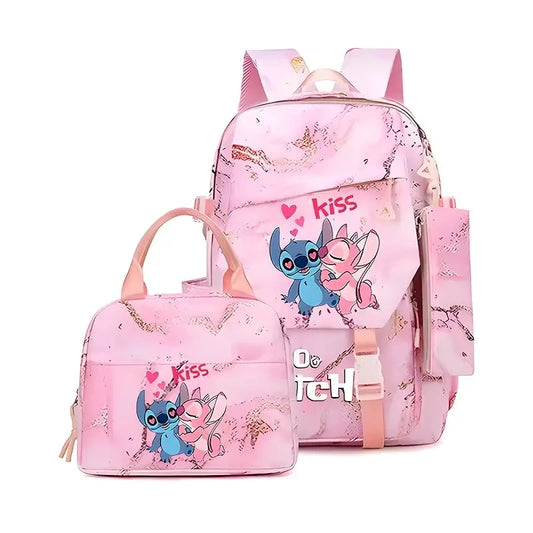 Ensemble sac à dos Stitch et Angel - Kiss Marbré Rose