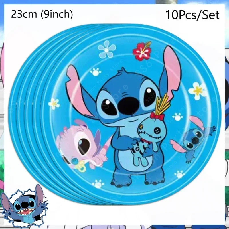 Lot de 10 assiettes Stitch - Bleues avec Poupée 23 cm