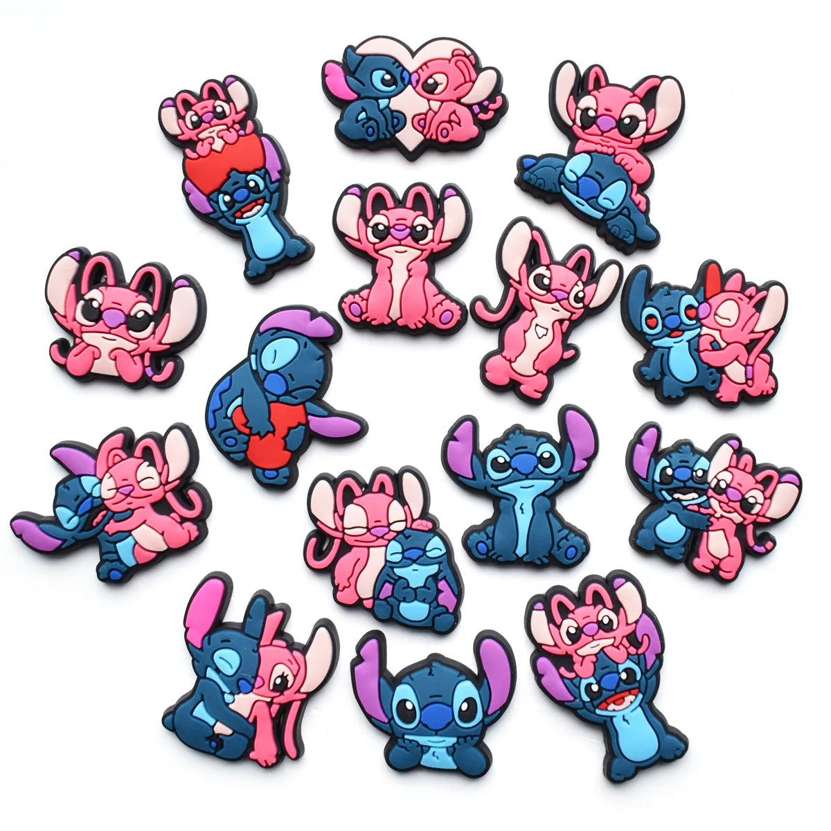 Set van 15 schoenen decoraties Stitch en Angel - gekleurde patronen
