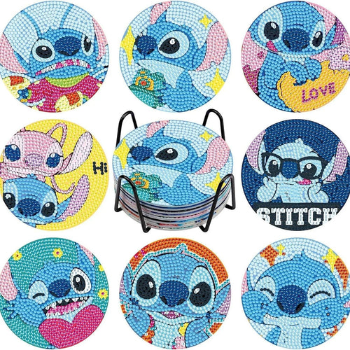Kit de 8 dessous de verre diamant Stitch - Portraits Pop et Cœurs