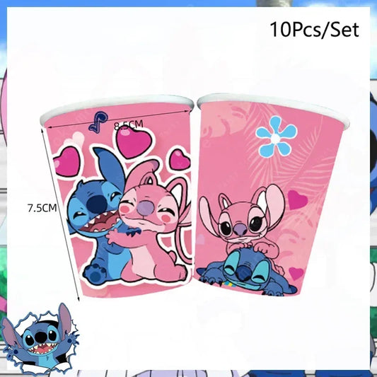 Lot de 10 gobelets Stitch et Angel - Câlin sur Fond Rose
