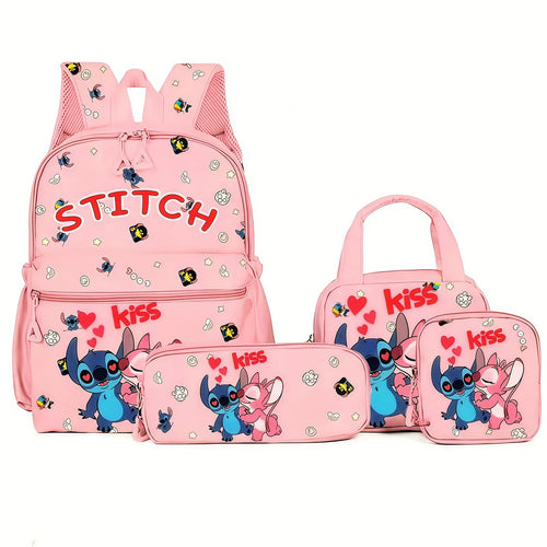 Ensemble sac à dos Stitch et Angel - Kiss Rose 4 Pièces