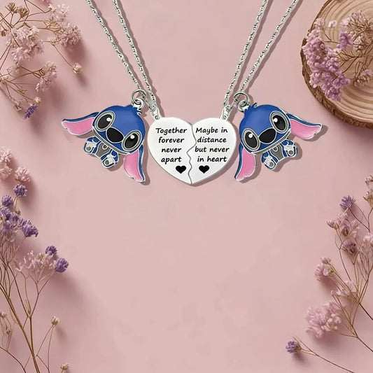 Duo de colliers Stitch - Cœur Partagé avec Message