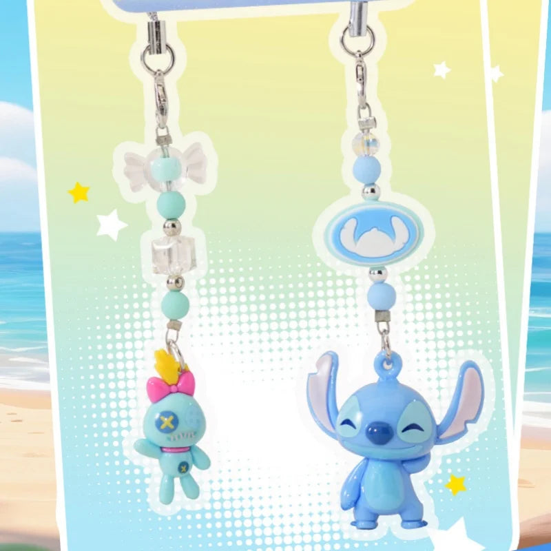 Bijou de téléphone Stitch - Poupée et Perles Bleues