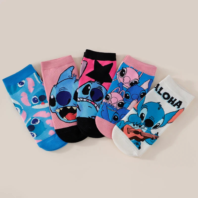 Lot de 5 paires de chaussettes Stitch et Angel - Motifs Colorés