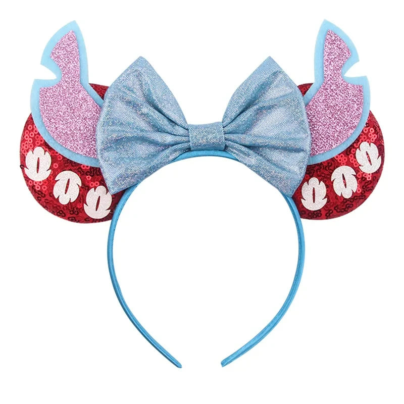 Serre-tête oreilles Stitch Rouges à Nœud Gris