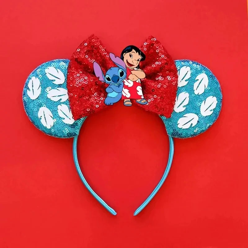 Serre-tête Lilo et Stitch Nœud Rouge et Feuilles Blanches